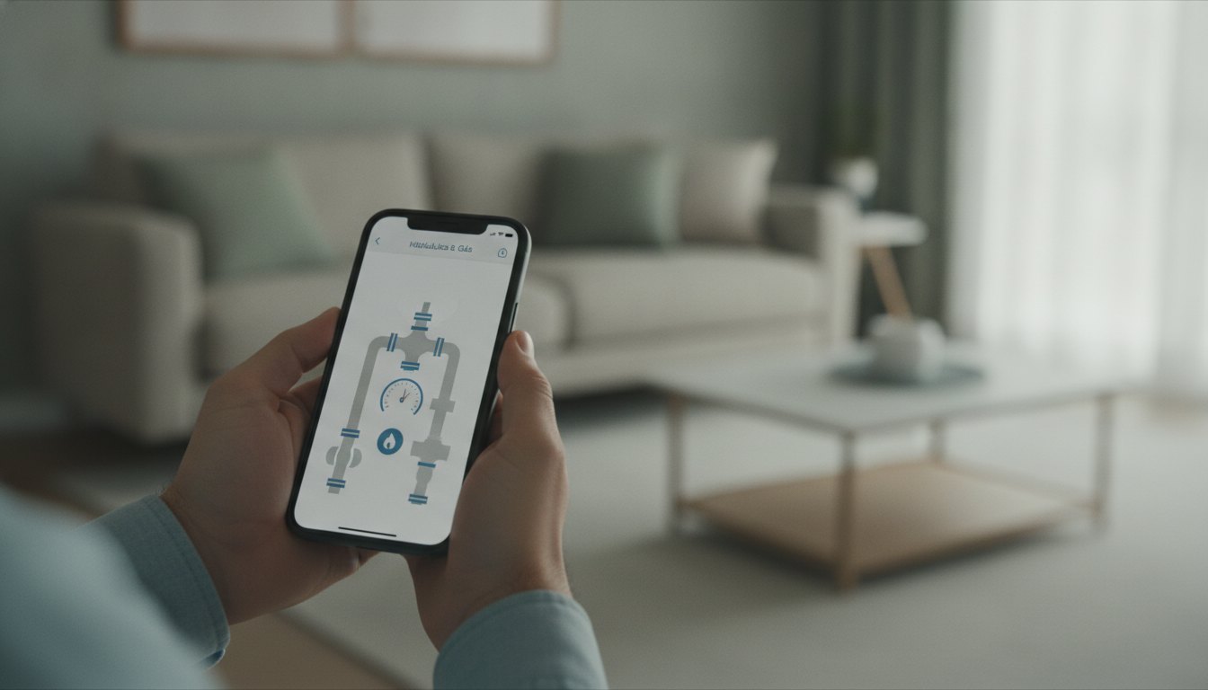 Pessoa segurando um smartphone com um aplicativo de monitoramento residencial aberto na tela.