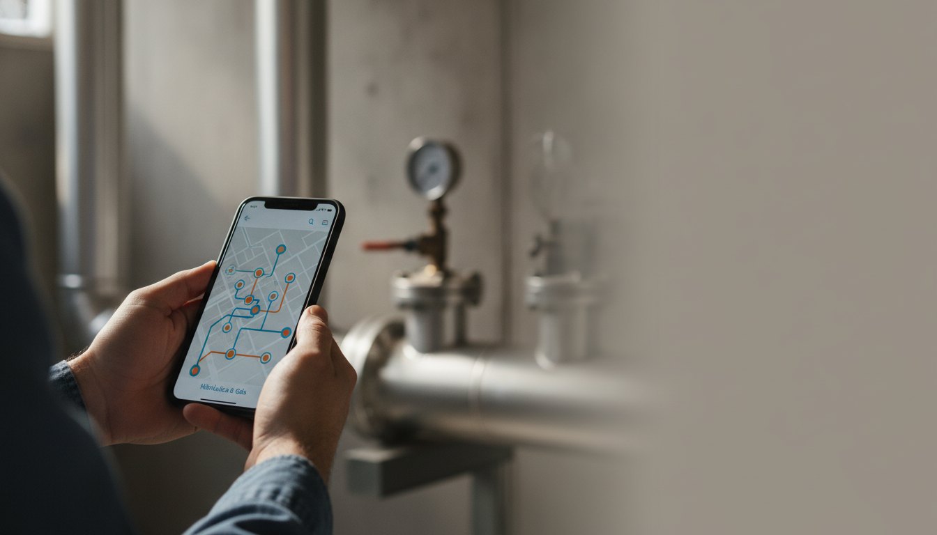 Pessoa segurando um smartphone com um aplicativo de mapa aberto na tela.